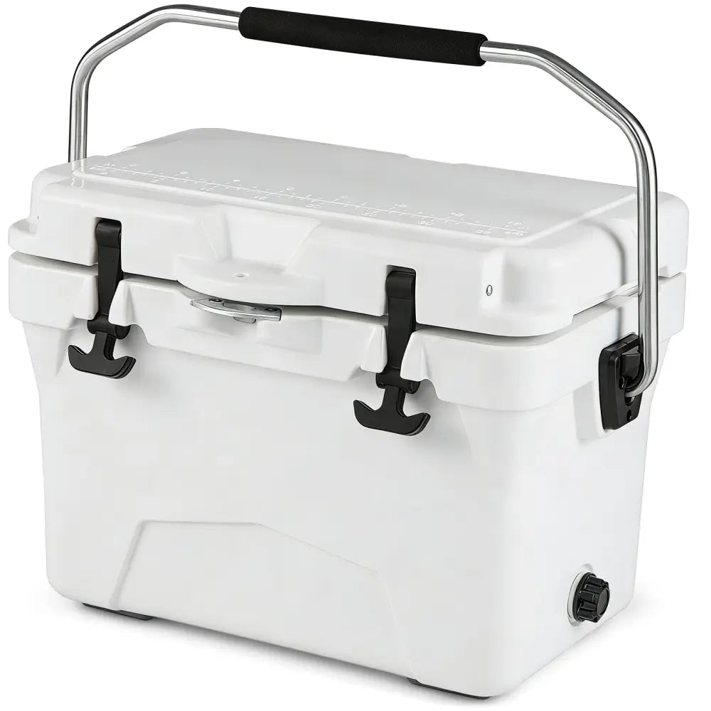 20 Quart Portable Hard Cooler with Built-in Ruler and Bottle-White - White - Coolers