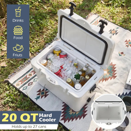 20 Quart Portable Hard Cooler with Built-in Ruler and Bottle-White - White - Coolers