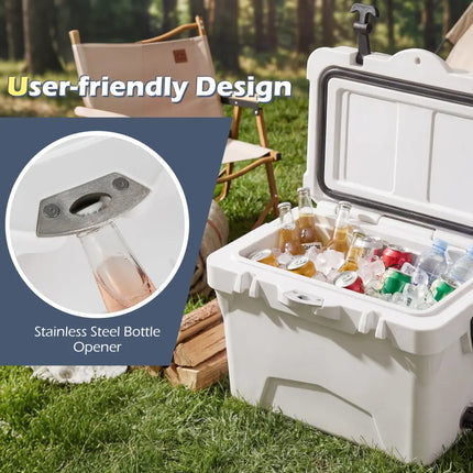 20 Quart Portable Hard Cooler with Built-in Ruler and Bottle-White - White - Coolers
