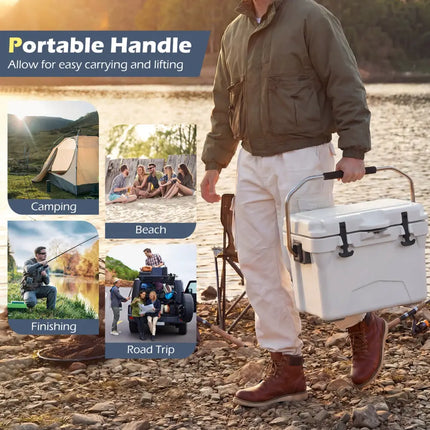 20 Quart Portable Hard Cooler with Built-in Ruler and Bottle-White - White - Coolers