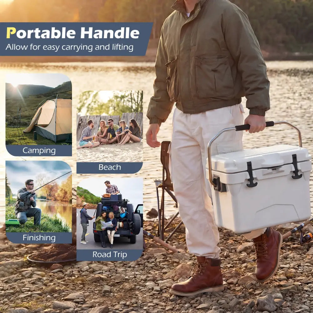 20 Quart Portable Hard Cooler with Built-in Ruler and Bottle-White - White - Coolers