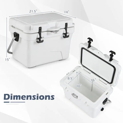 20 Quart Portable Hard Cooler with Built-in Ruler and Bottle-White - White - Coolers