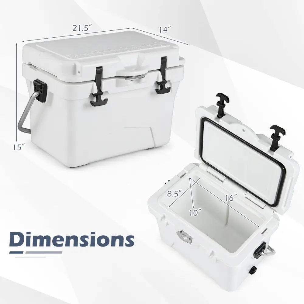 20 Quart Portable Hard Cooler with Built-in Ruler and Bottle-White - White - Coolers