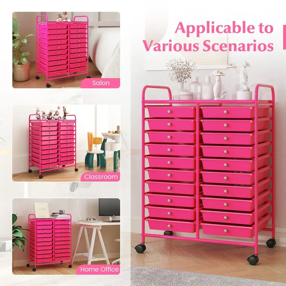 20 Removable Drawers Rolling Storage Cart Studio Organizer-Pink Costway