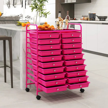 20 Removable Drawers Rolling Storage Cart Studio Organizer-Pink Costway