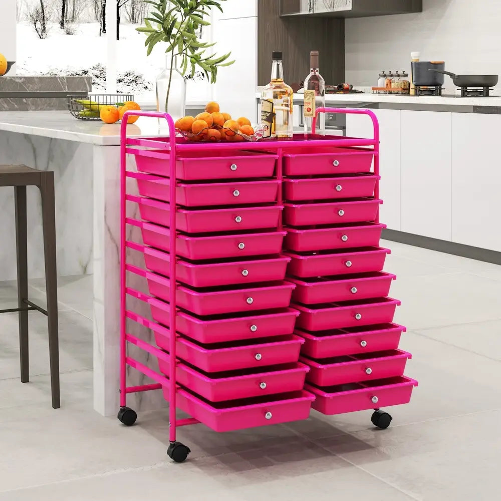 20 Removable Drawers Rolling Storage Cart Studio Organizer-Pink Costway
