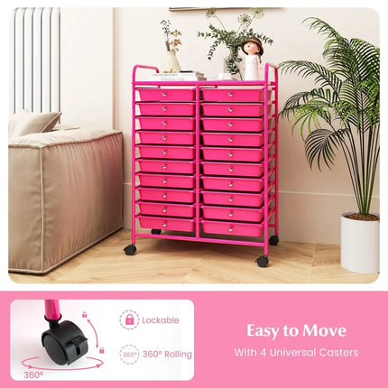 20 Removable Drawers Rolling Storage Cart Studio Organizer-Pink Costway