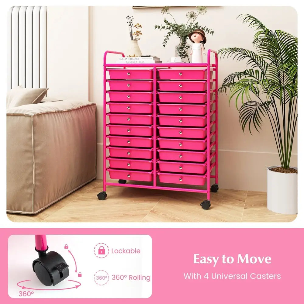 20 Removable Drawers Rolling Storage Cart Studio Organizer-Pink Costway
