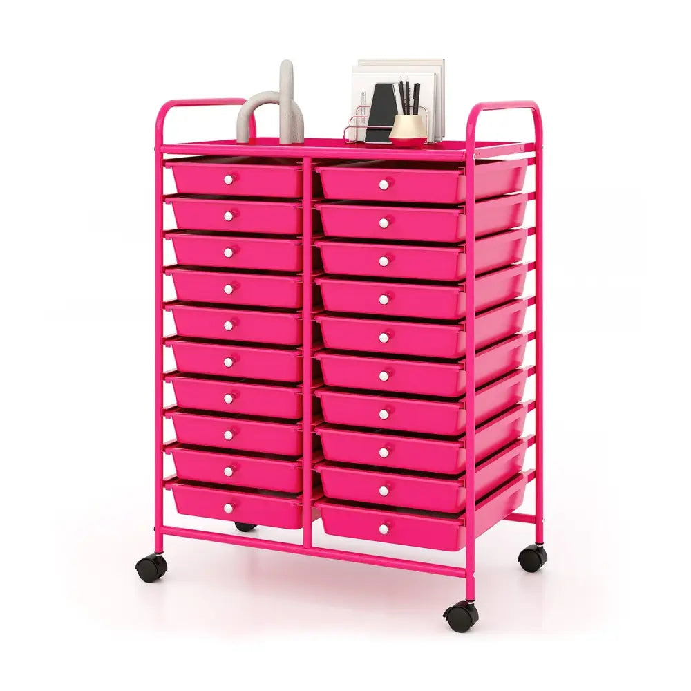 20 Removable Drawers Rolling Storage Cart Studio Organizer-Pink - Pink - File Cabinets
