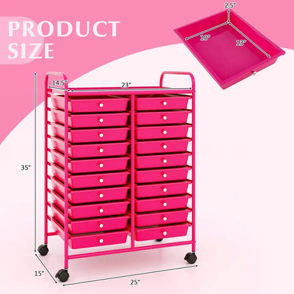 20 Removable Drawers Rolling Storage Cart Studio Organizer-Pink Costway