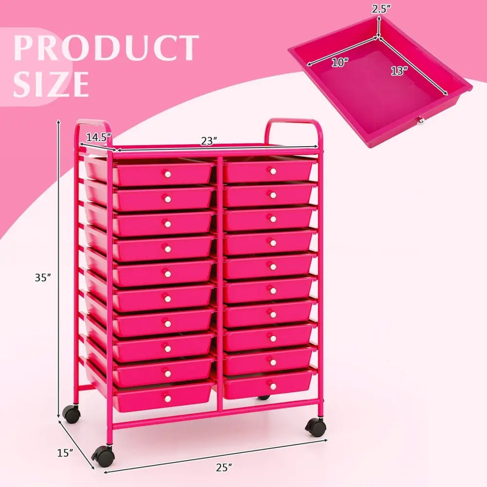 20 Removable Drawers Rolling Storage Cart Studio Organizer-Pink Costway