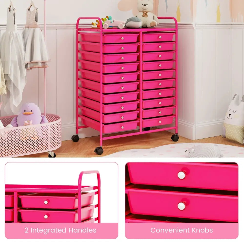 20 Removable Drawers Rolling Storage Cart Studio Organizer-Pink Costway