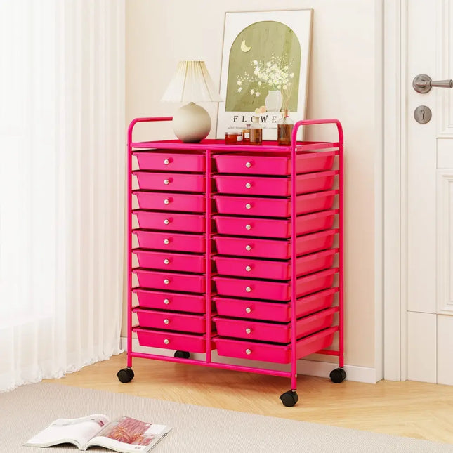 20 Removable Drawers Rolling Storage Cart Studio Organizer-Pink Costway