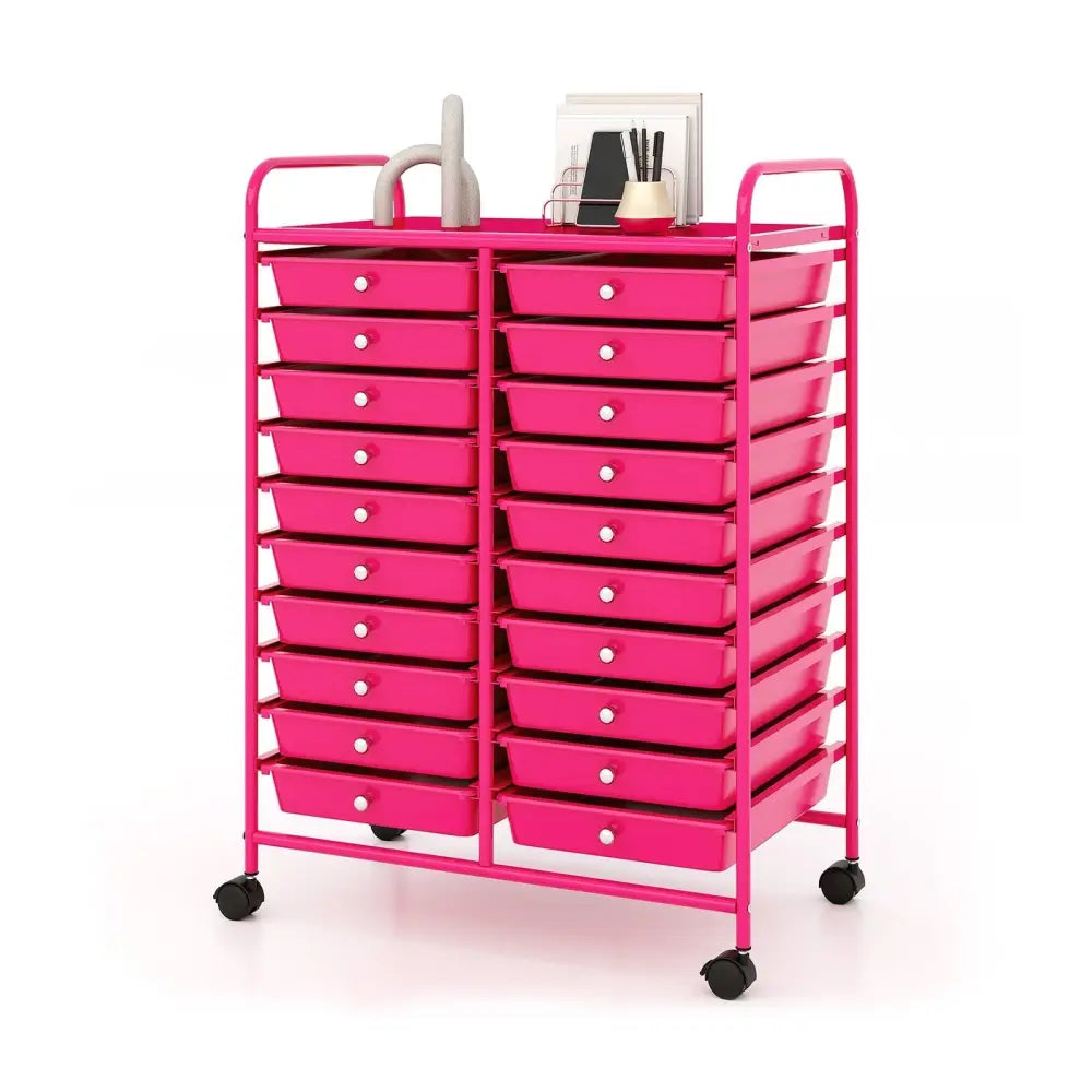 20 Removable Drawers Rolling Storage Cart Studio Organizer-Pink Costway