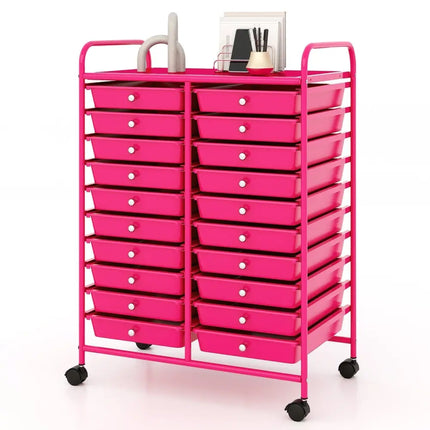 20 Removable Drawers Rolling Storage Cart Studio Organizer-Pink Costway