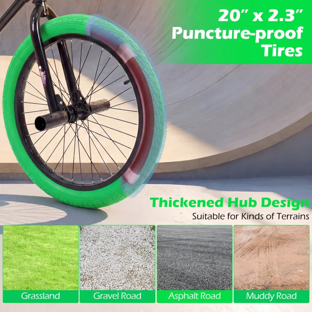 20’’ Trick Bicycle with 360 Degree Steering and Adjustable Seat for Kids and Teens-Green - Green - Kids Bike