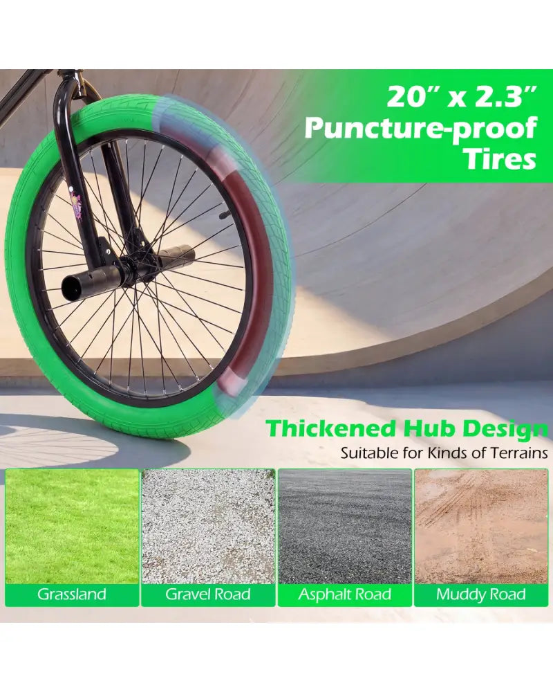 20’’ Trick Bicycle with 360 Degree Steering and Adjustable Seat for Kids and Teens-Green - Green - Kids Bike