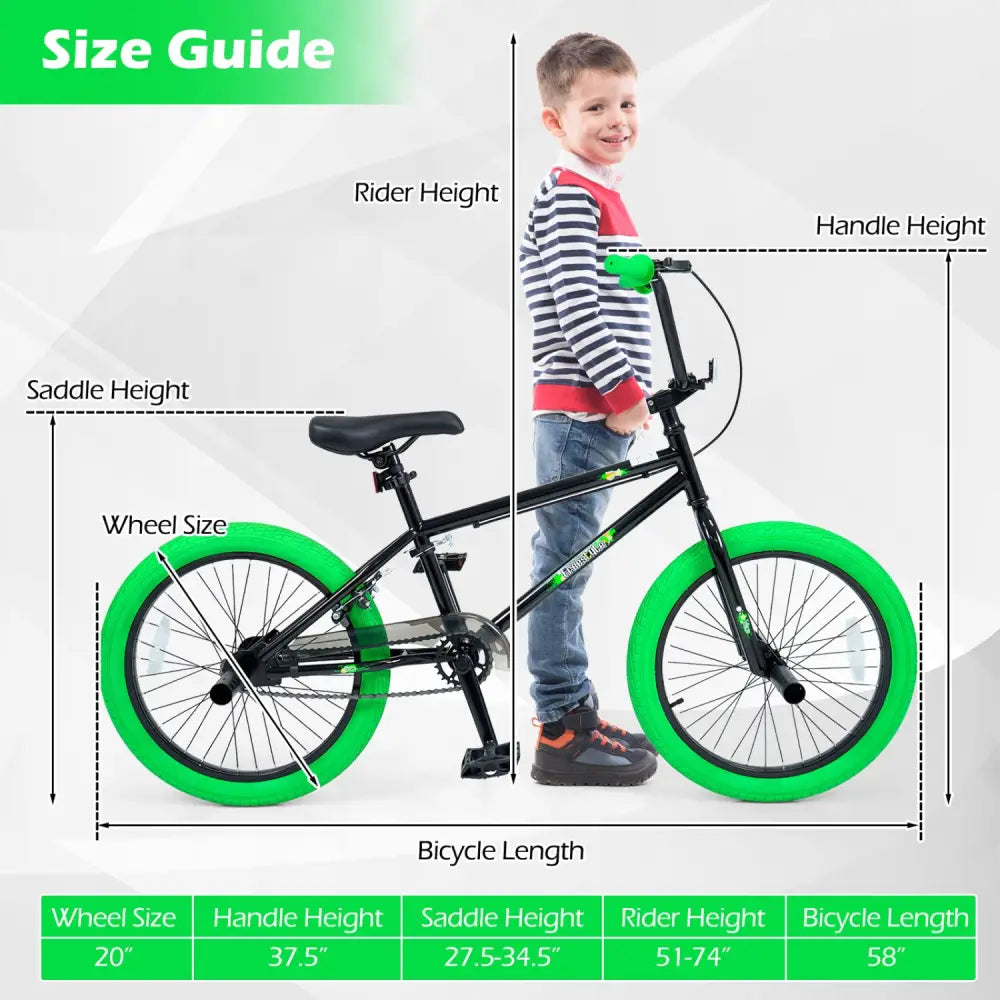 20’’ Trick Bicycle with 360 Degree Steering and Adjustable Seat for Kids and Teens-Green - Green - Kids Bike