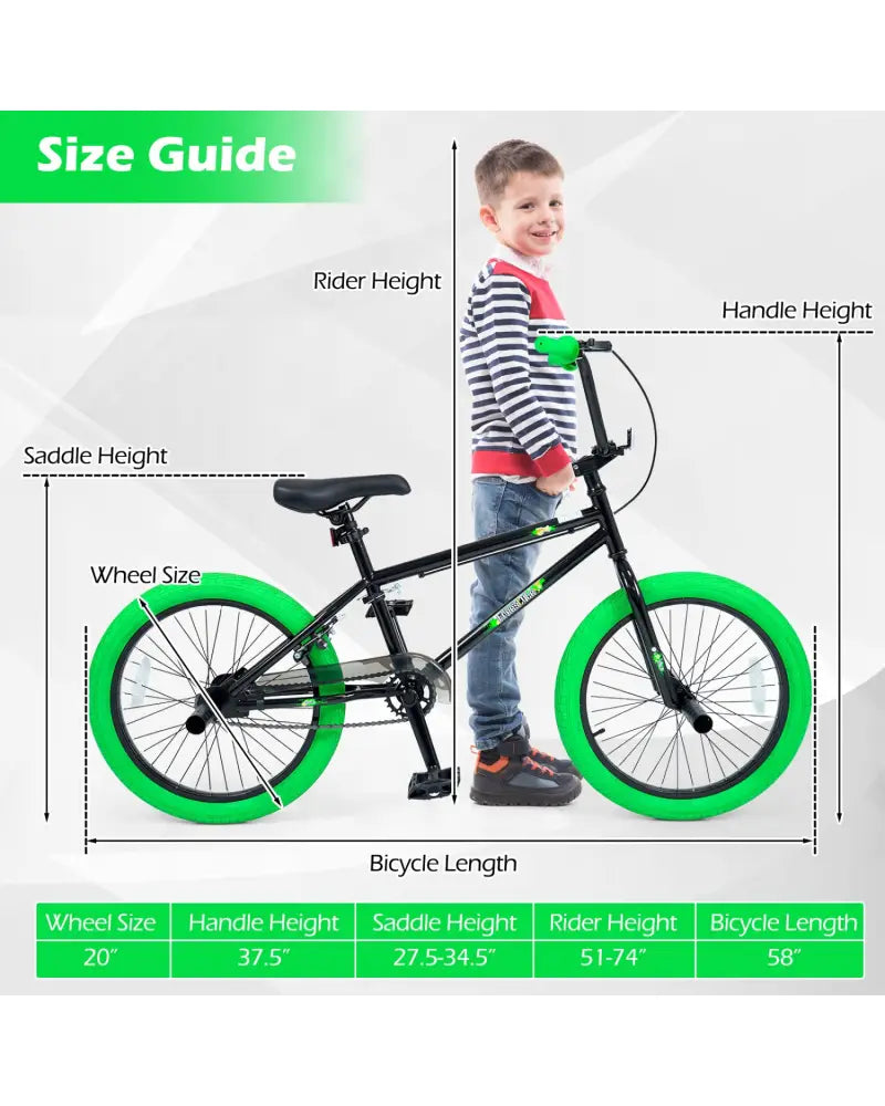 20’’ Trick Bicycle with 360 Degree Steering and Adjustable Seat for Kids and Teens-Green - Green - Kids Bike