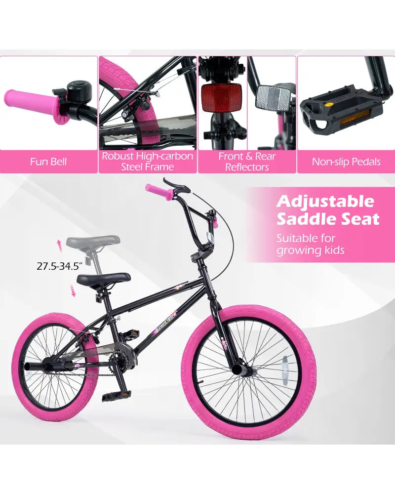20’’ Trick Bicycle with 360 Degree Steering and Adjustable Seat for Kids and Teens-Pink - Pink - Kids Bike