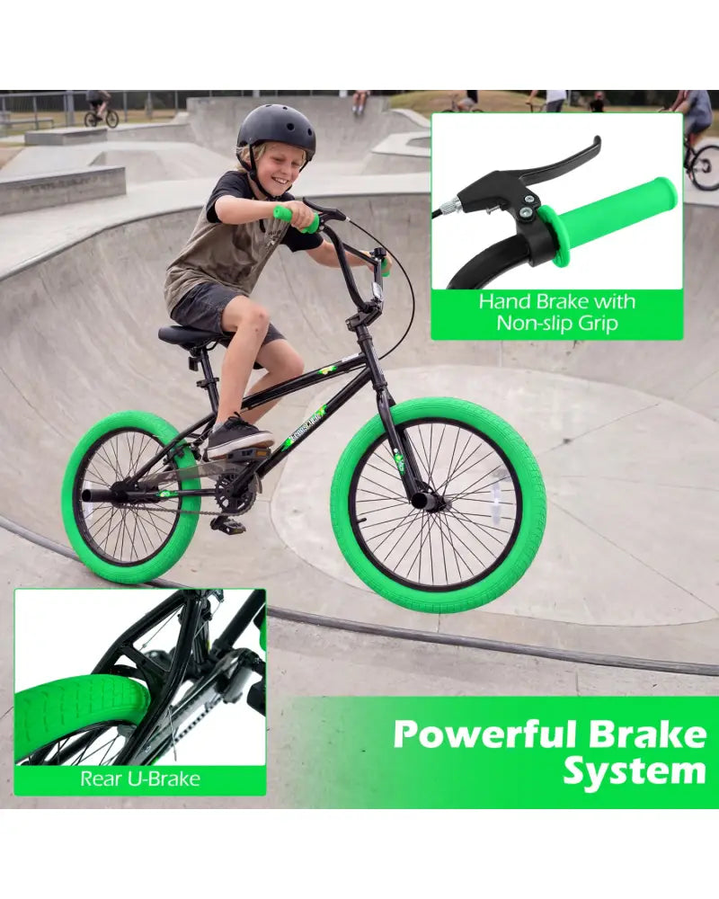 20’’ Trick Bicycle with 360 Degree Steering and Adjustable Seat for Kids and Teens-Green - Green - Kids Bike
