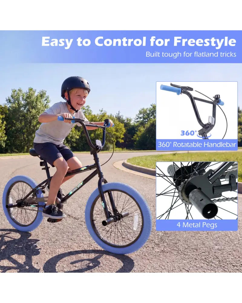 20’’ Trick Bicycle with 360 Degree Steering and Adjustable Seat for Kids and Teens-Navy - Navy - Kids Bike