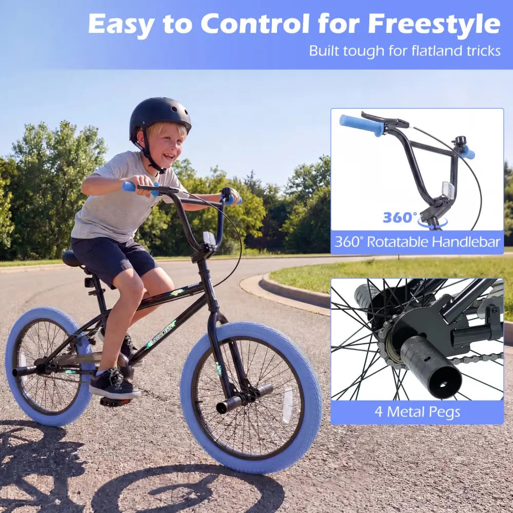 20’’ Trick Bicycle with 360 Degree Steering and Adjustable Seat for Kids and Teens-Navy - Navy - Kids Bike