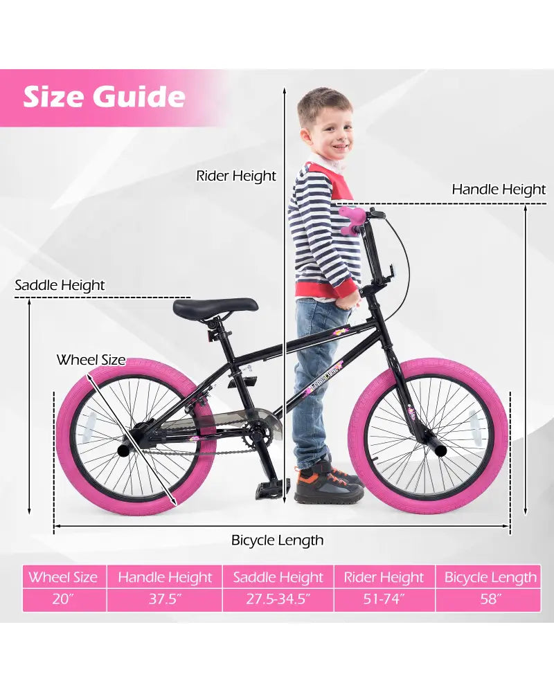 20’’ Trick Bicycle with 360 Degree Steering and Adjustable Seat for Kids and Teens-Pink - Pink - Kids Bike