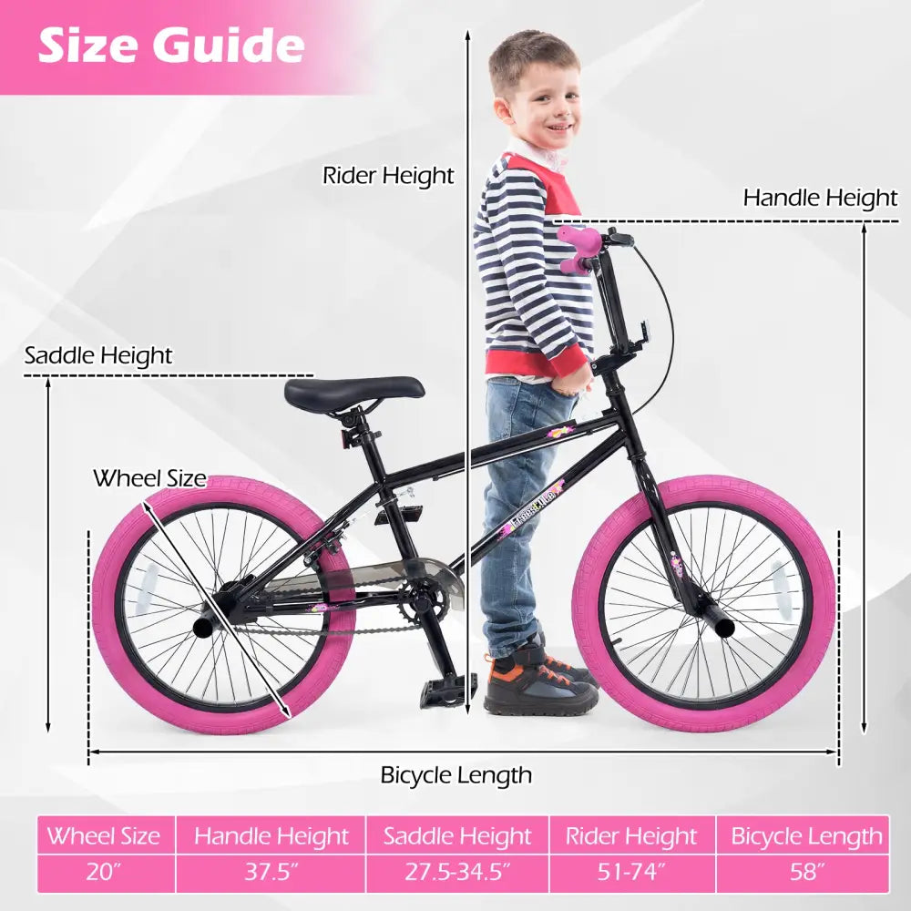 20’’ Trick Bicycle with 360 Degree Steering and Adjustable Seat for Kids and Teens-Pink - Pink - Kids Bike