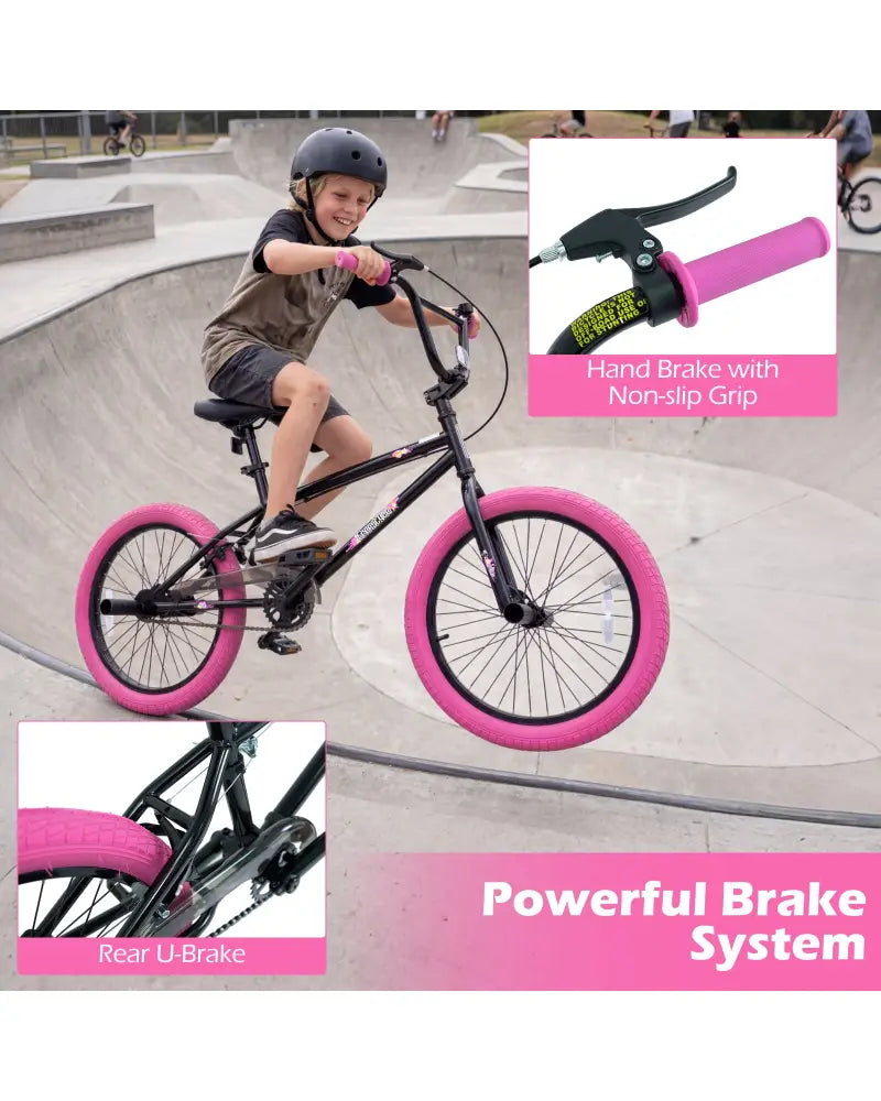 20’’ Trick Bicycle with 360 Degree Steering and Adjustable Seat for Kids and Teens-Pink - Pink - Kids Bike