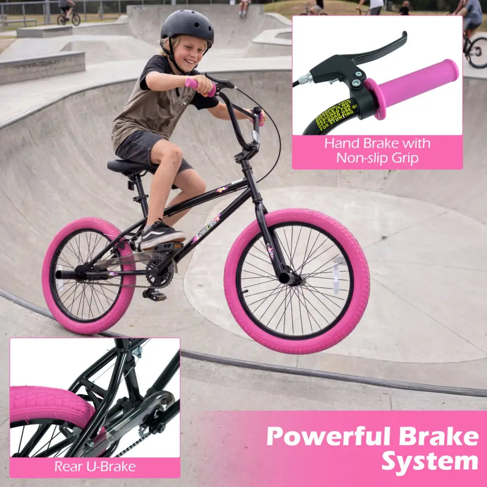 20’’ Trick Bicycle with 360 Degree Steering and Adjustable Seat for Kids and Teens-Pink - Pink - Kids Bike
