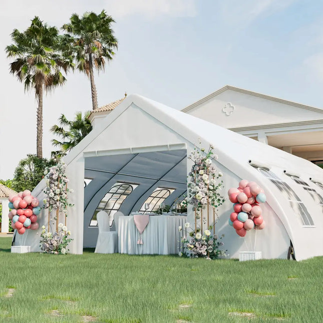 20 x 40 FT Peach Shaped Party Tent Wedding Canopy with Zipper Doors-White - White - Canopies
