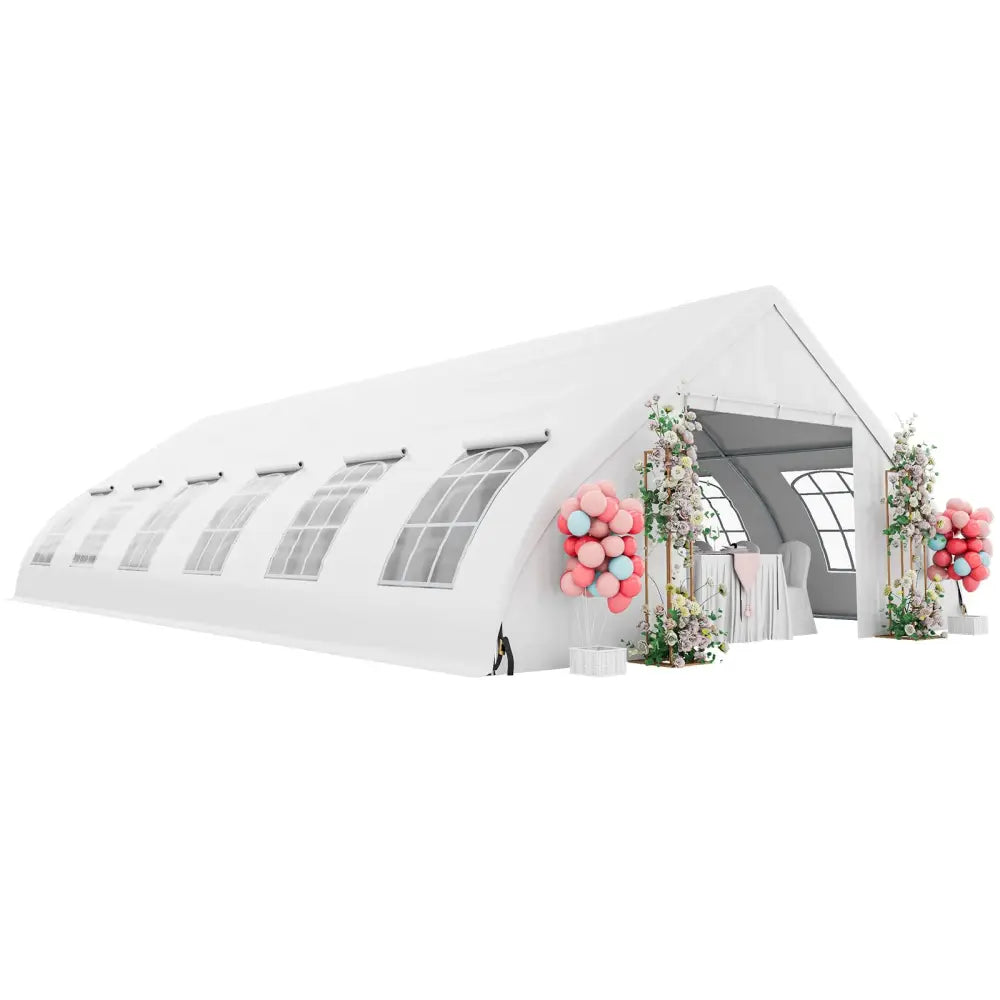 20 x 40 FT Peach Shaped Party Tent Wedding Canopy with Zipper Doors-White - White - Canopies