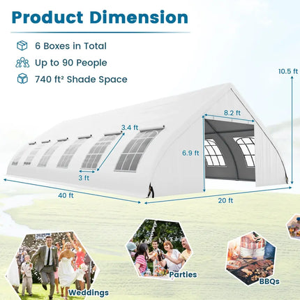 20 x 40 FT Peach Shaped Party Tent Wedding Canopy with Zipper Doors-White - White - Canopies
