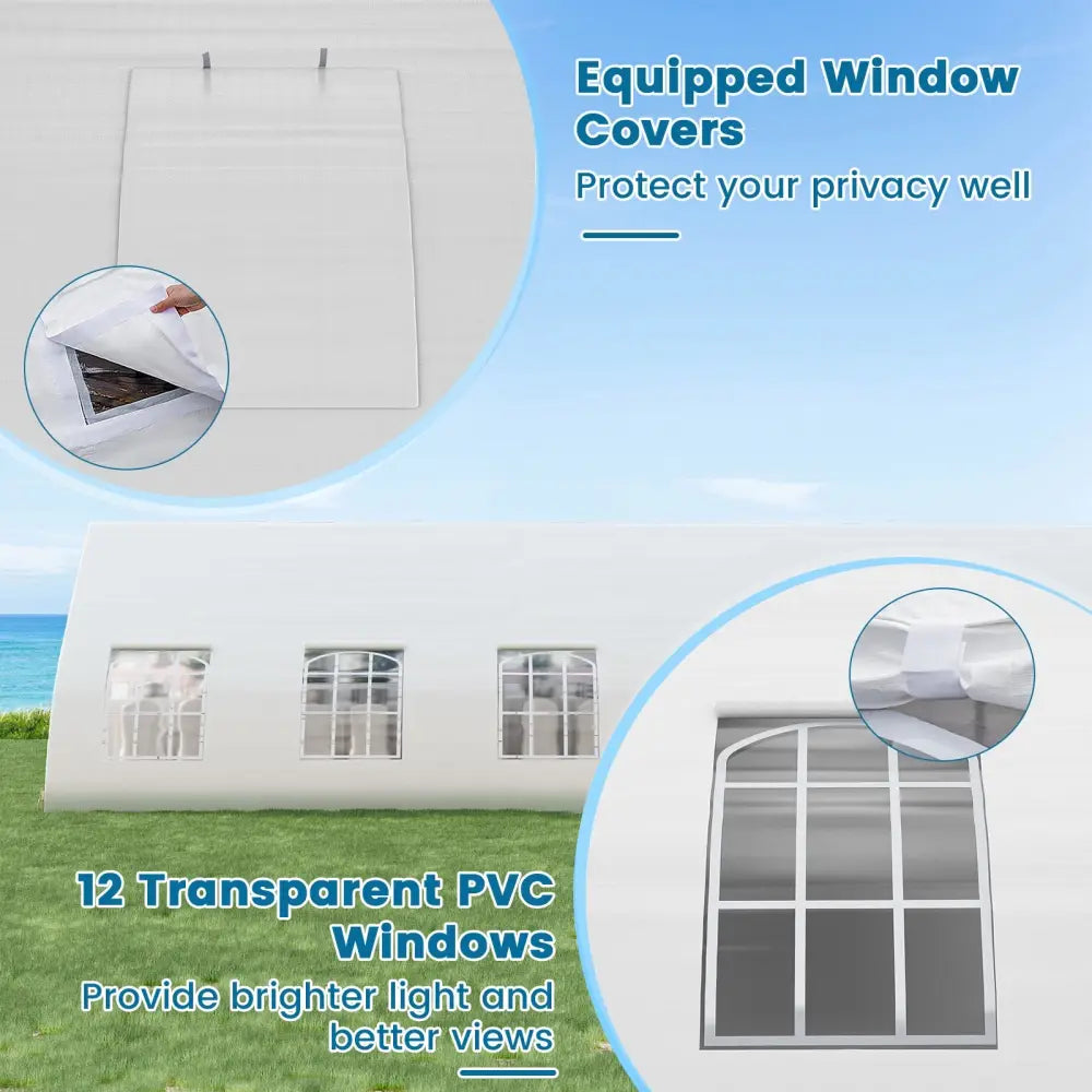 20 x 40 FT Peach Shaped Party Tent Wedding Canopy with Zipper Doors-White - White - Canopies