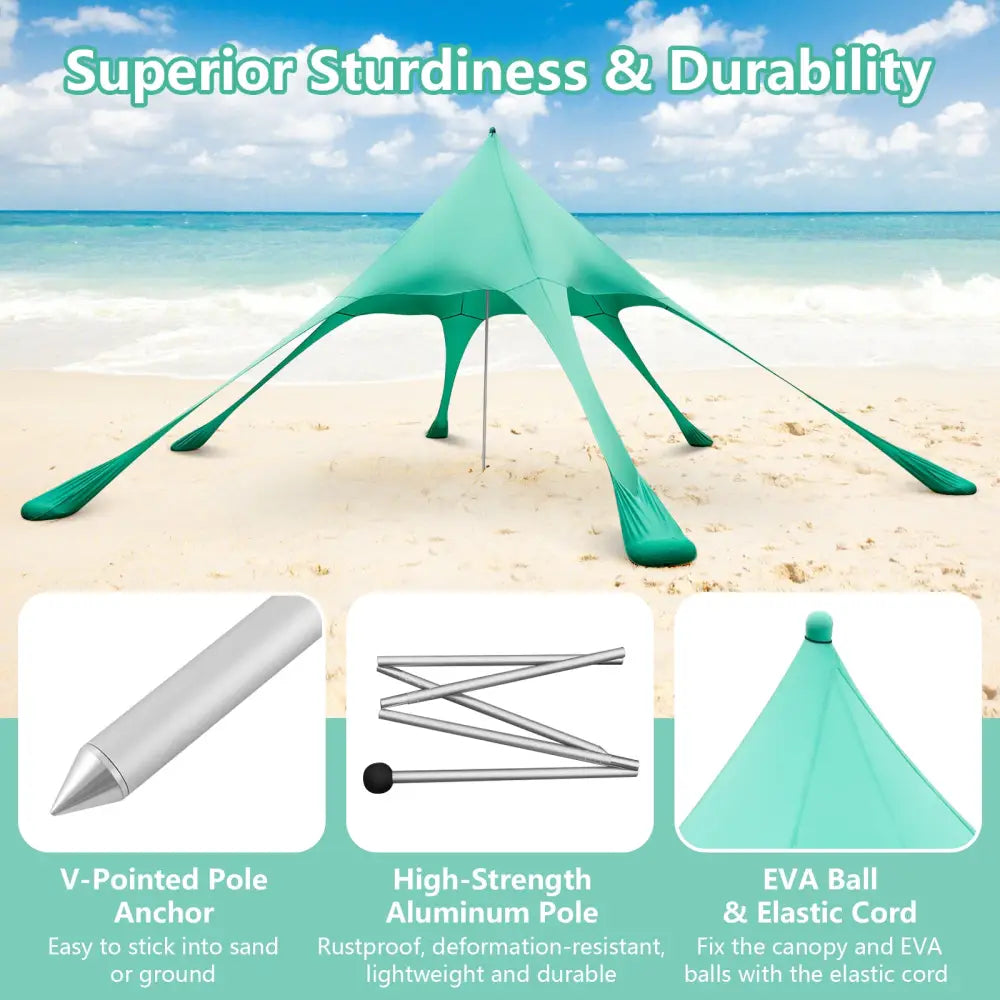 20 x 20 Feet Beach Canopy Tent with UPF50+ Sun Protection and Shovel-Green - Green - Canopies