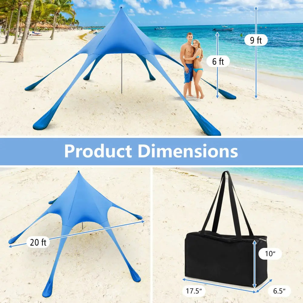 20 x 20 Feet Beach Canopy Tent with UPF50+ Sun Protection and Shovel-Blue - Blue - Canopies