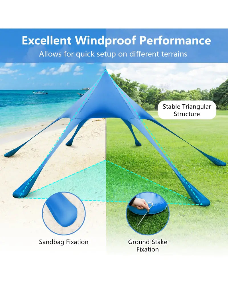 20 x 20 Feet Beach Canopy Tent with UPF50+ Sun Protection and Shovel-Blue - Blue - Canopies