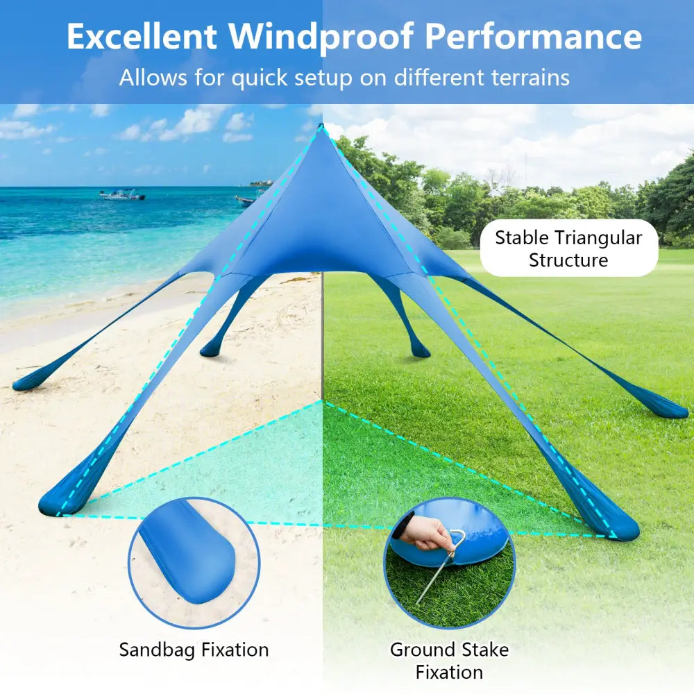 20 x 20 Feet Beach Canopy Tent with UPF50+ Sun Protection and Shovel-Blue - Blue - Canopies
