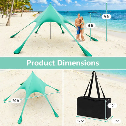 20 x 20 Feet Beach Canopy Tent with UPF50+ Sun Protection and Shovel-Green - Green - Canopies