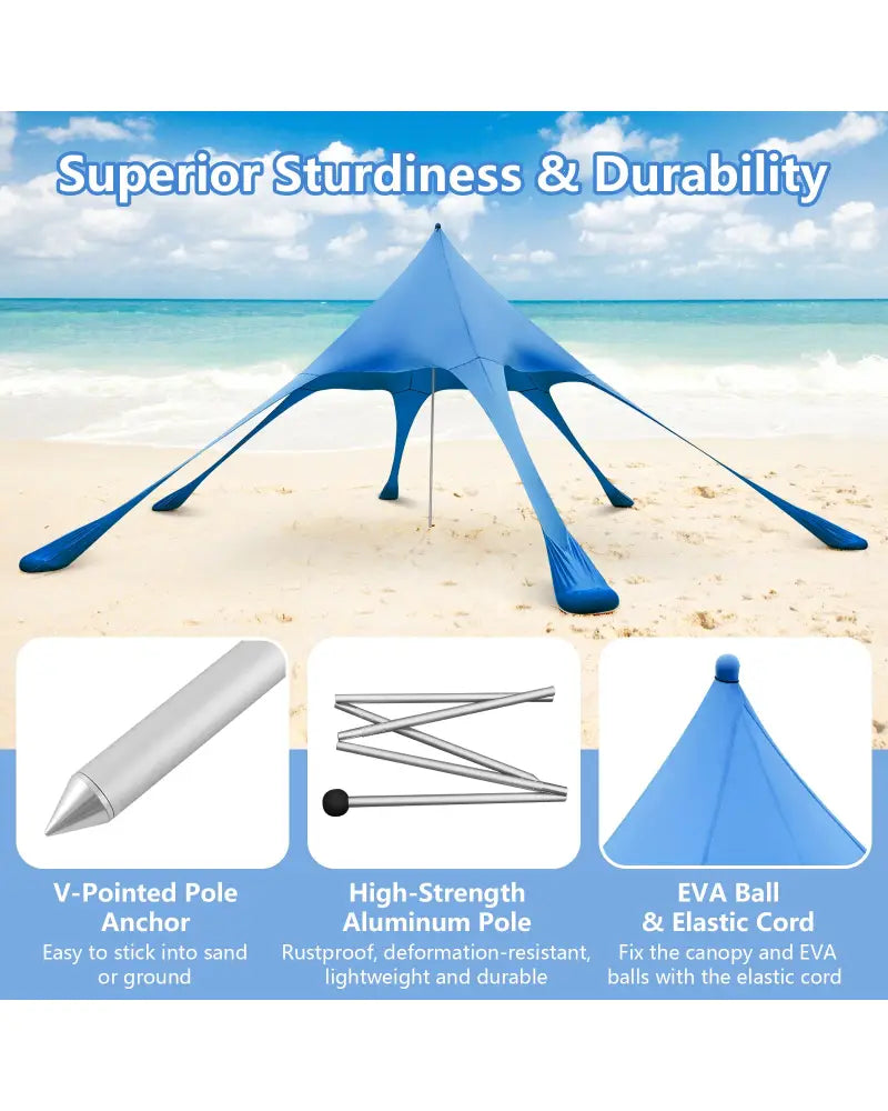 20 x 20 Feet Beach Canopy Tent with UPF50+ Sun Protection and Shovel-Blue - Blue - Canopies