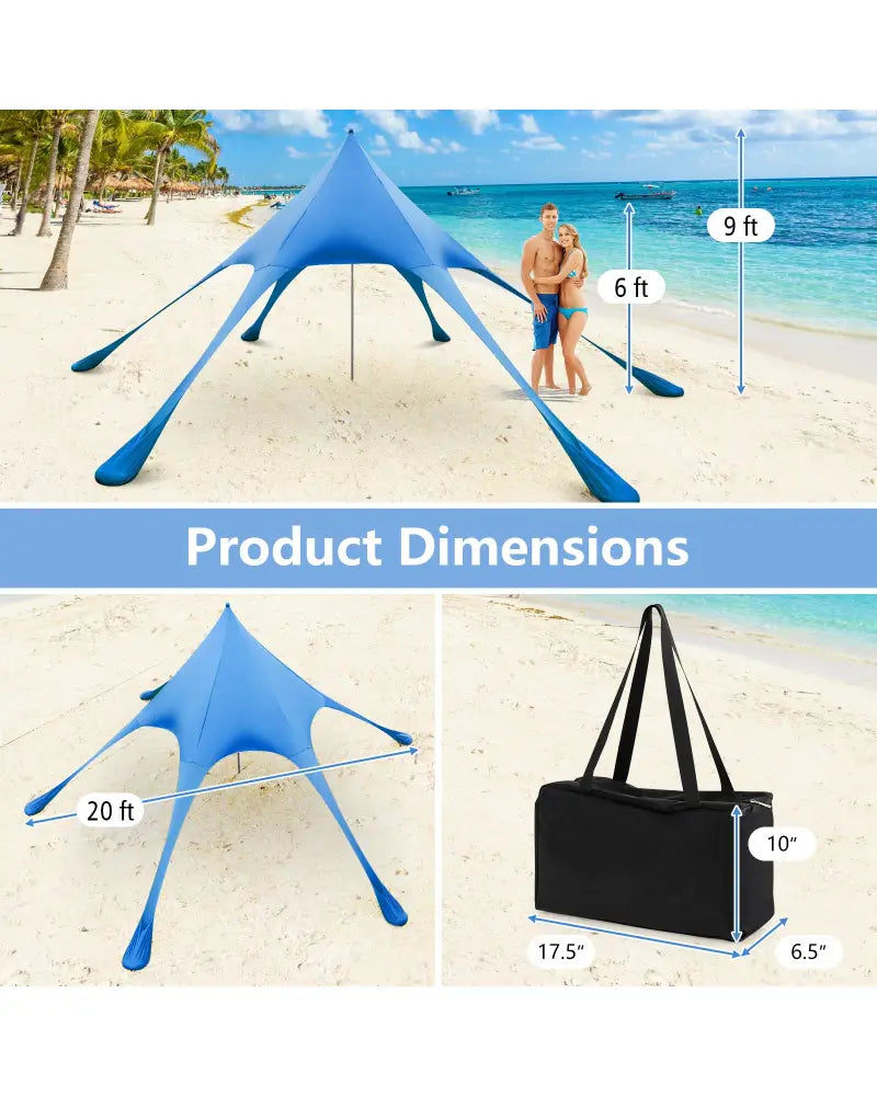 20 x 20 Feet Beach Canopy Tent with UPF50+ Sun Protection and Shovel-Blue - Blue - Canopies