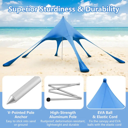 20 x 20 Feet Beach Canopy Tent with UPF50+ Sun Protection and Shovel-Blue - Blue - Canopies