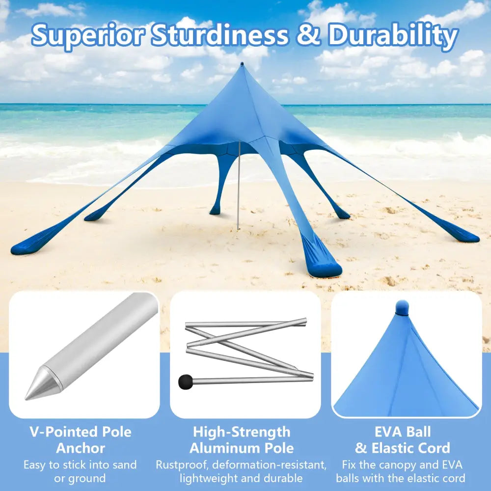 20 x 20 Feet Beach Canopy Tent with UPF50+ Sun Protection and Shovel-Blue - Blue - Canopies