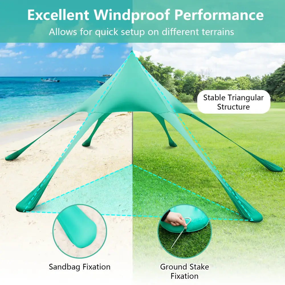 20 x 20 Feet Beach Canopy Tent with UPF50+ Sun Protection and Shovel-Green - Green - Canopies