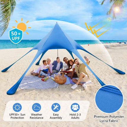 20 x 20 Feet Beach Canopy Tent with UPF50+ Sun Protection and Shovel-Blue - Blue - Canopies