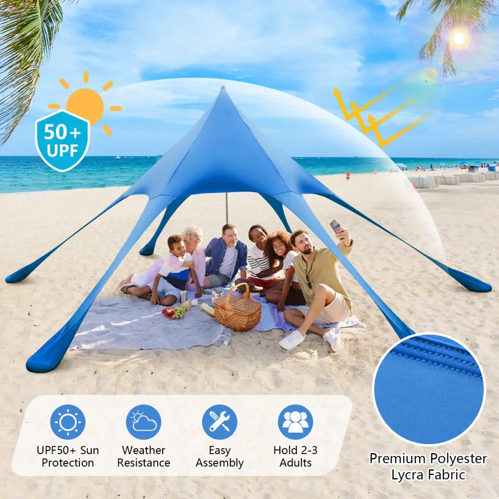 20 x 20 Feet Beach Canopy Tent with UPF50+ Sun Protection and Shovel-Blue - Blue - Canopies