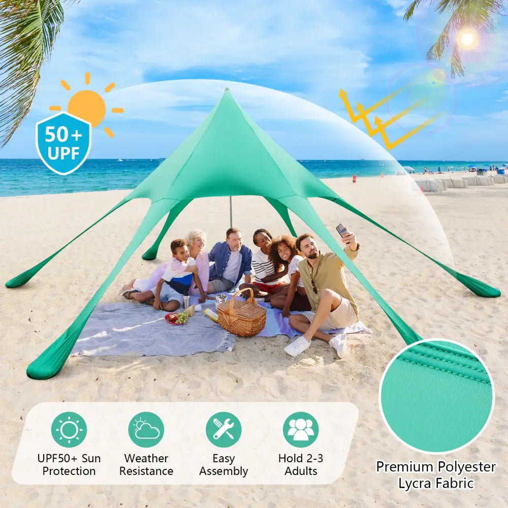 20 x 20 Feet Beach Canopy Tent with UPF50+ Sun Protection and Shovel-Green - Green - Canopies