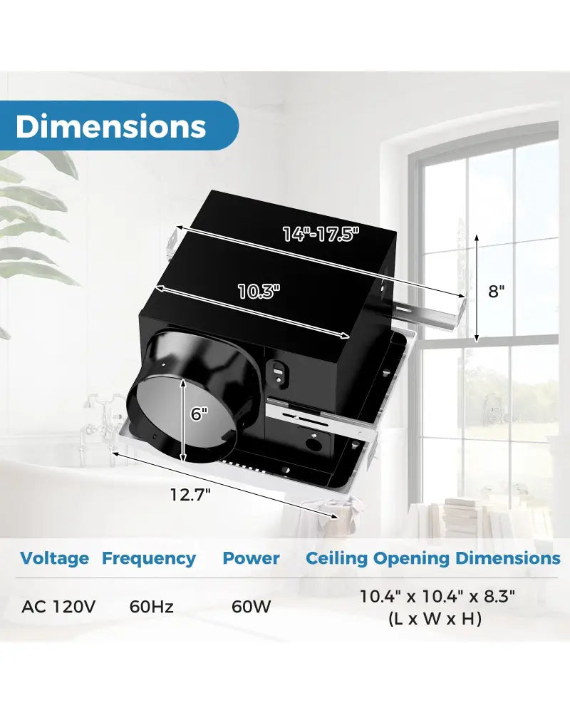200 CFM Bathroom Exhaust Fan with Metal Housing and 6 Inches Duct for 200 Sq.Ft - White - Ventilation Fans