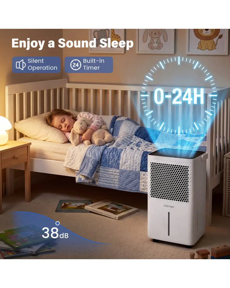 2000 Sq.Ft 32 Pint Compressor Dehumidifier with Drain Hose Smart Humidity Control for Bedroom-White - White
